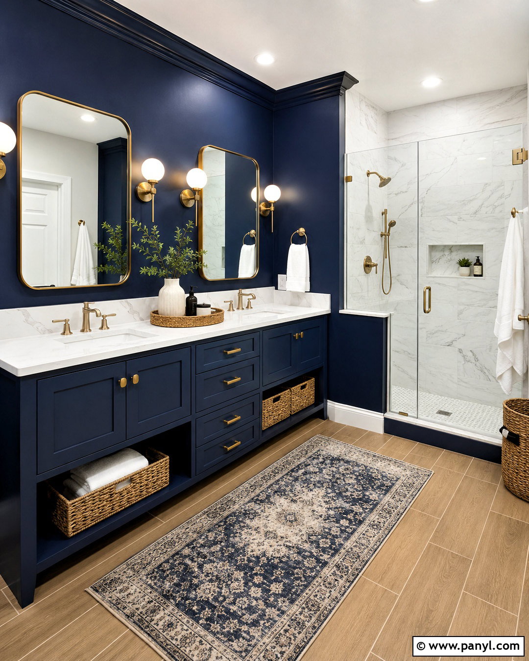 Navy Blue Bathroom With Marble - 20 navy blue interior design ideas