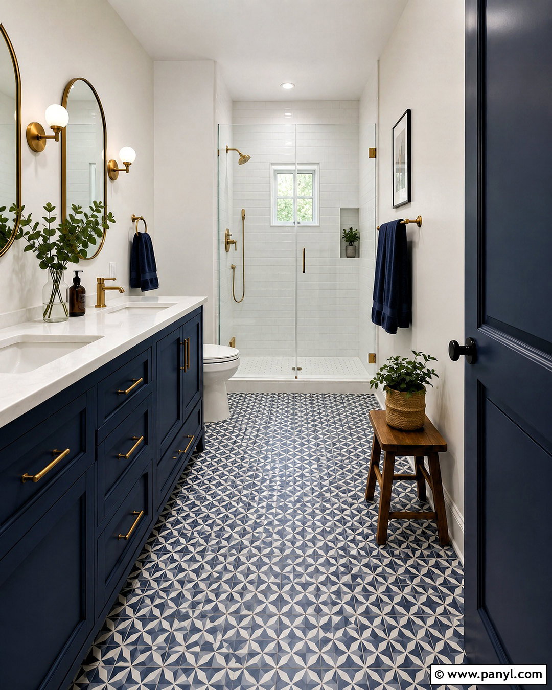 Navy Blue Bathroom With Patterned Floor - 20 navy blue bathroom ideas