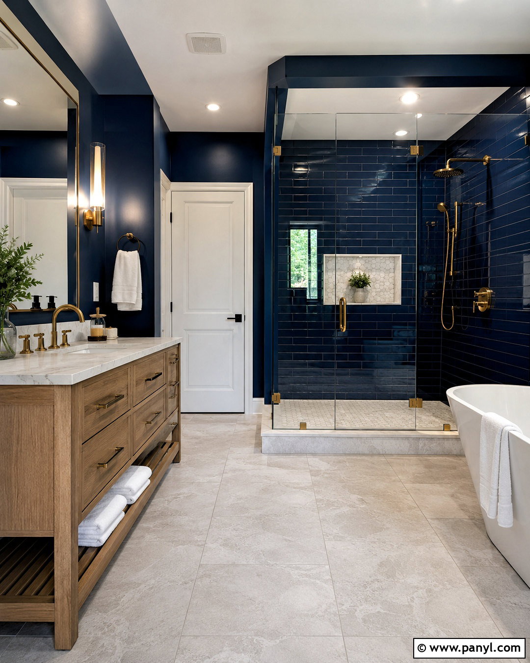 Navy Blue Bathroom With Walk-In Shower - 20 navy blue bathroom ideas