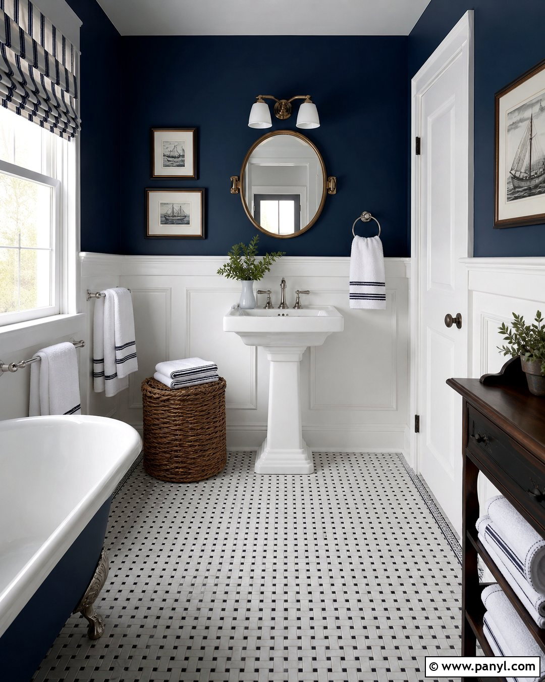 Navy Blue Bathroom With White Wainscoting - 20 Cozy Bathroom With Blue Walls