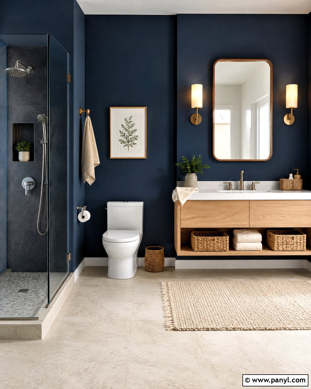 Navy Blue Bathroom With Wood Vanity - 20 navy blue bathroom ideas