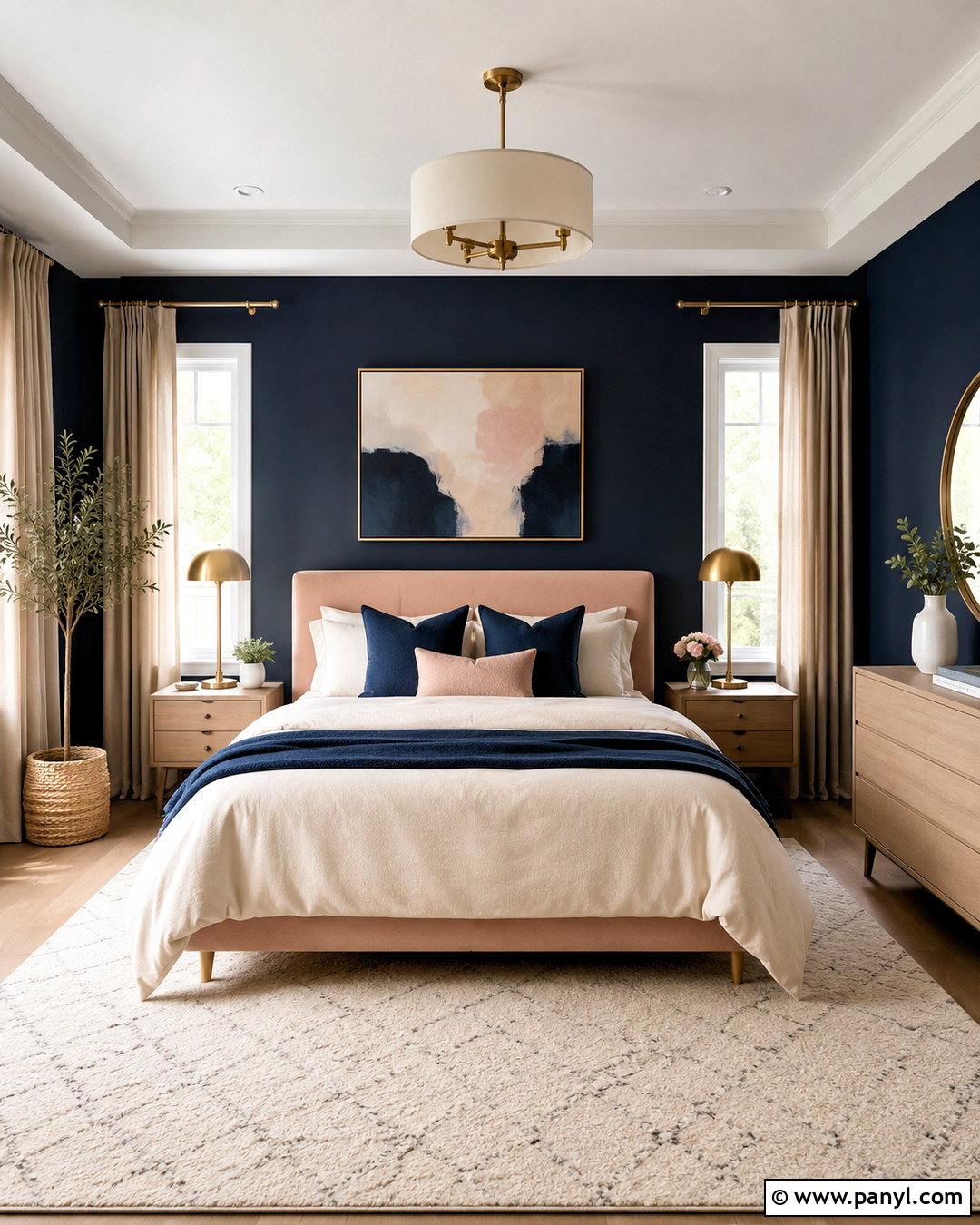 Navy Blue Bedroom With Blush Pink - 20 navy blue interior design ideas