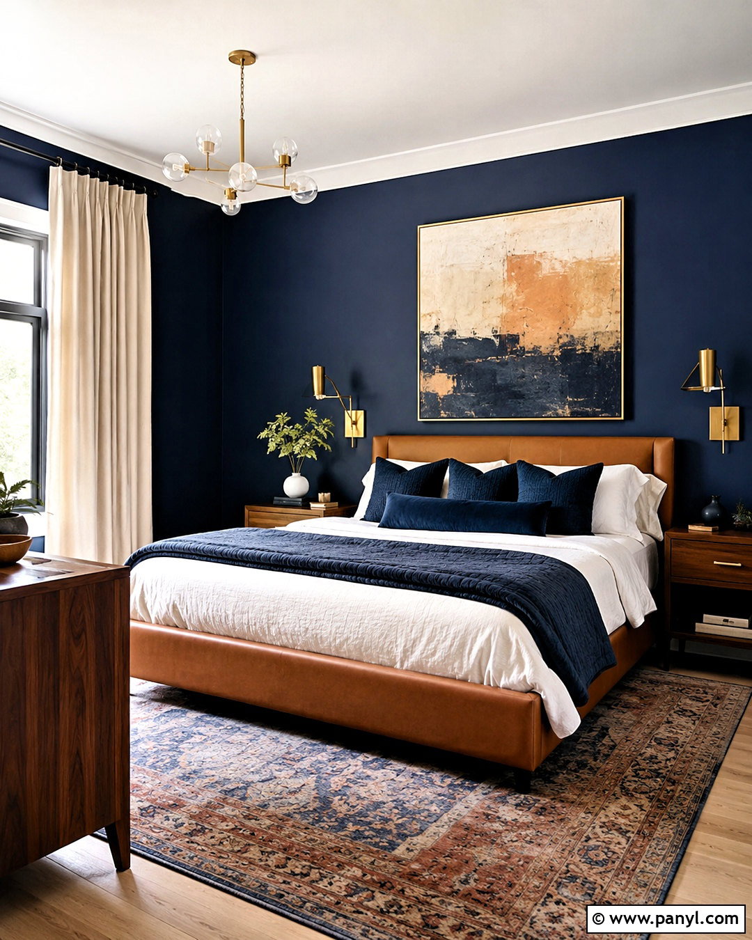 Navy Blue Bedroom With Brass Accents - 20 blue rooms bedroom ideas