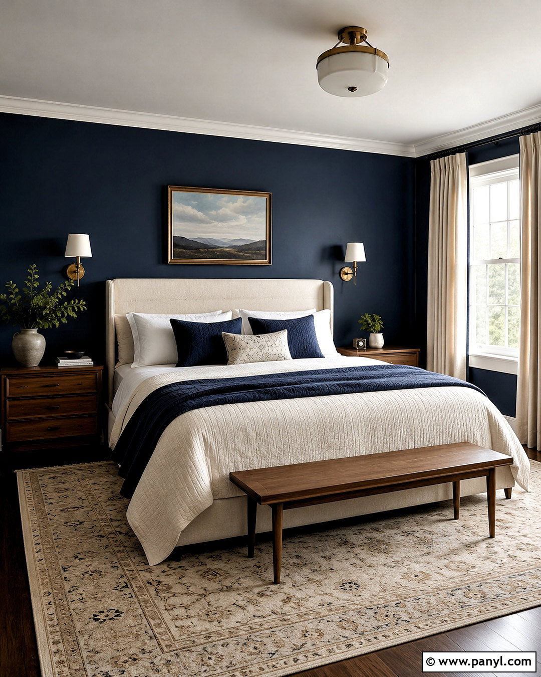 Navy Blue Bedroom With Cream Bedding - 20 navy blue interior ideas