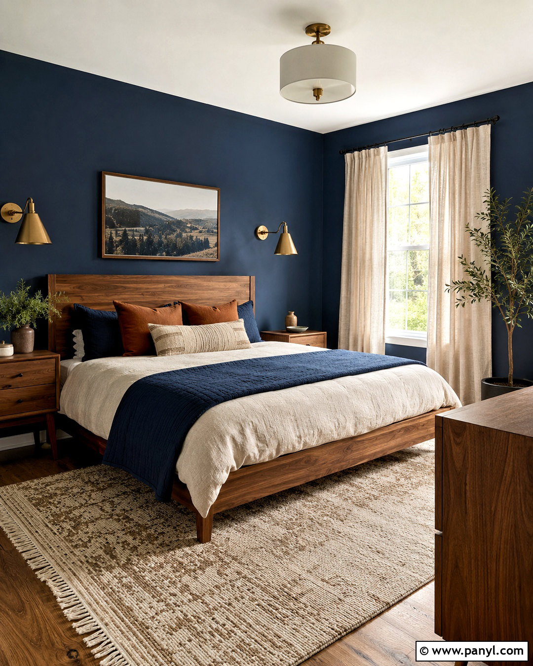 Navy Blue Bedroom With Warm Wood - 20 navy blue interior design ideas