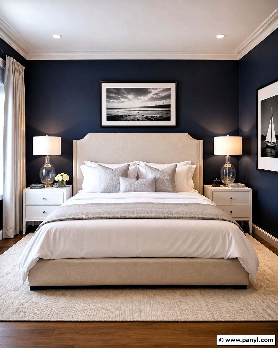 Navy Blue Bedroom With White Bedding - 20 navy blue interior design ideas