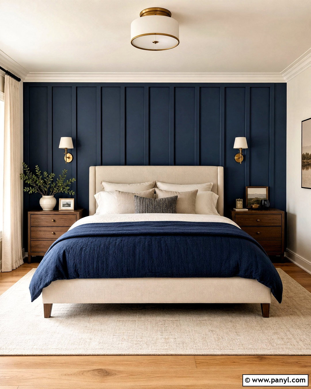 Navy Blue Board And Batten Feature Wall - 20 navy blue feature wall bedroom ideas