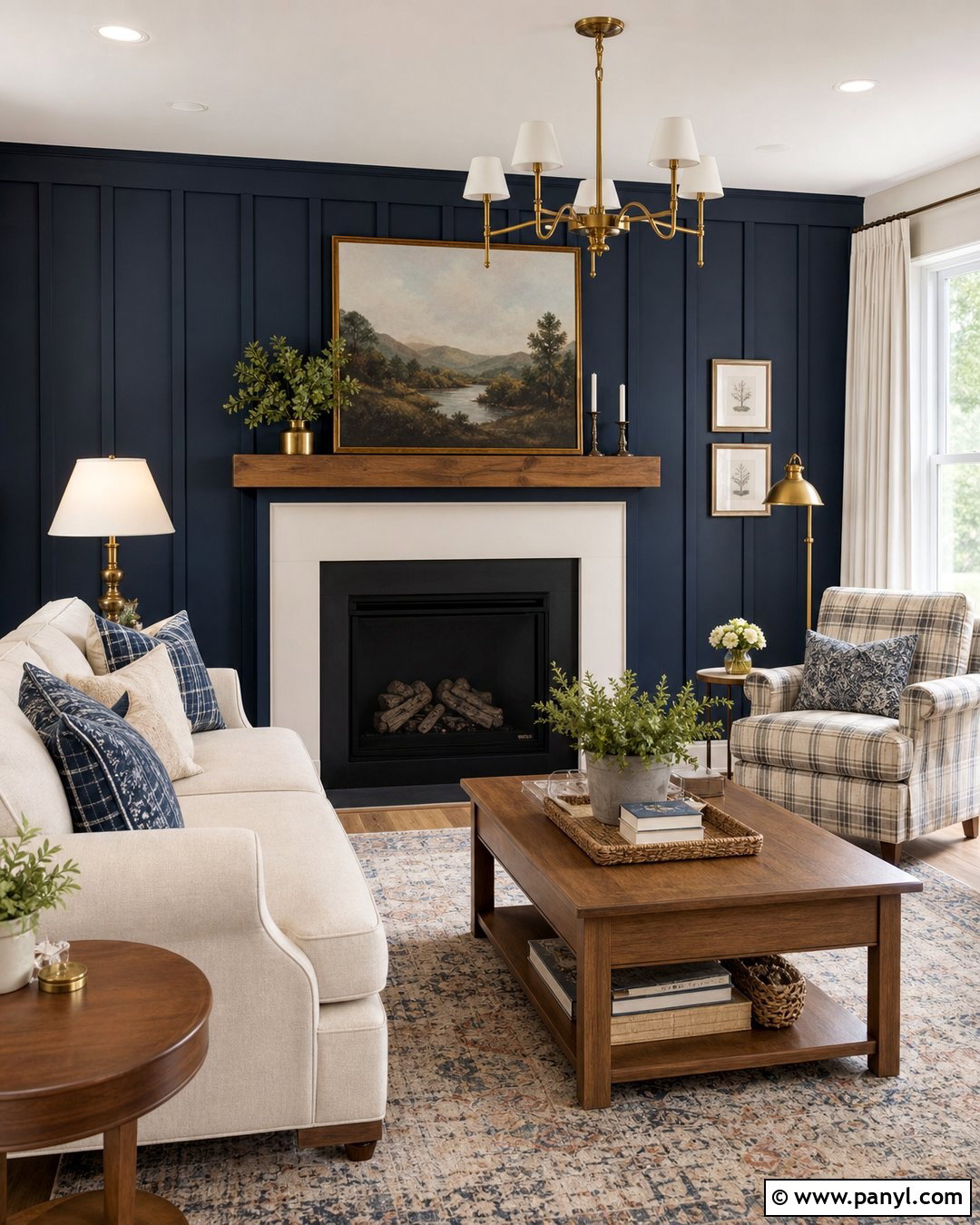 Navy Blue Board And Batten Fireplace Wall - 25 Navy Blue Fireplace Wall Ideas