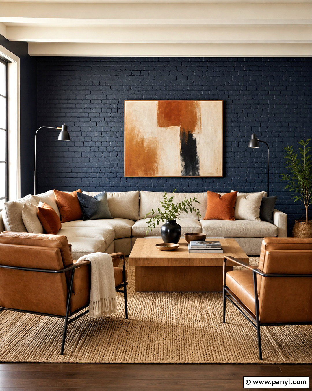 Navy Blue Brick Living Room Wall - 20 blue brick wall ideas