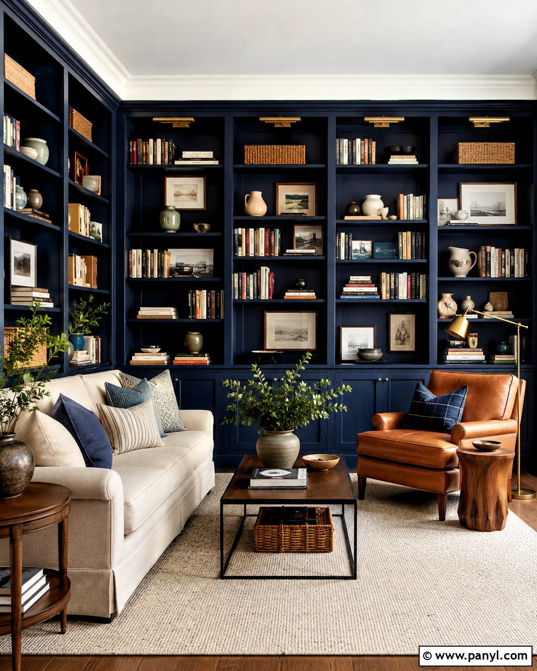 Navy Blue Built-In Bookshelf Walls - 40 navy blue walls
