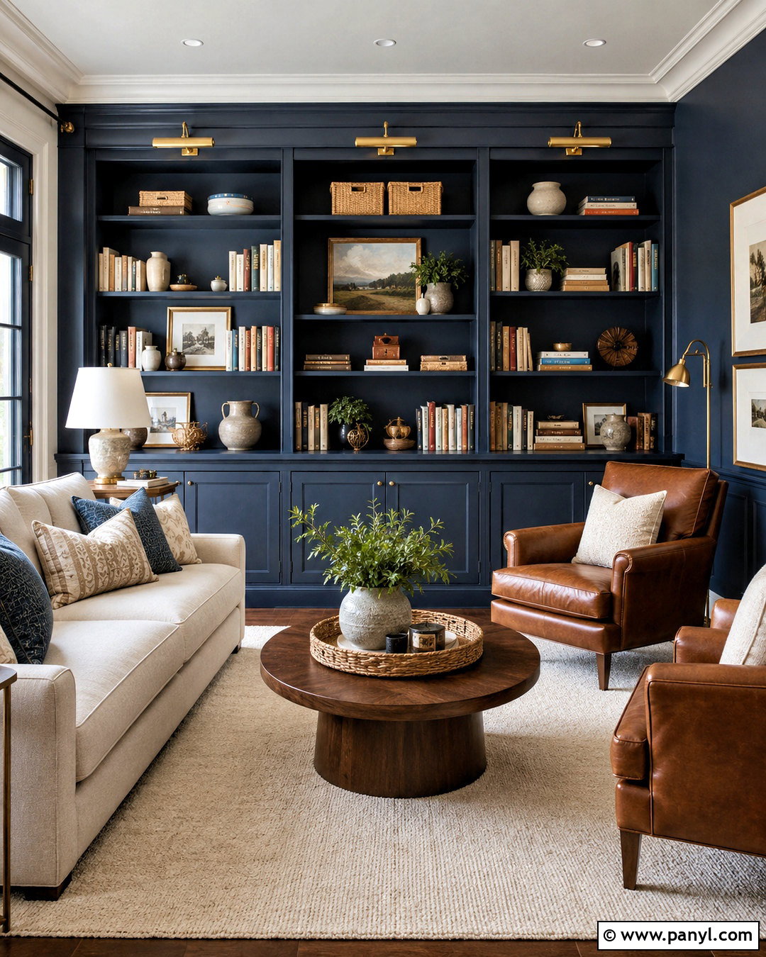 Navy Blue Built-In Shelves - 20 navy blue walls living room ideas