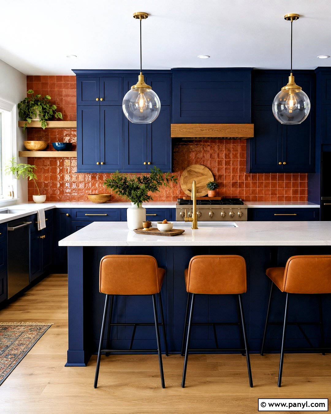 Navy Blue Cabinets With Burnt Orange Backsplash - 20 blue and orange kitchen ideas