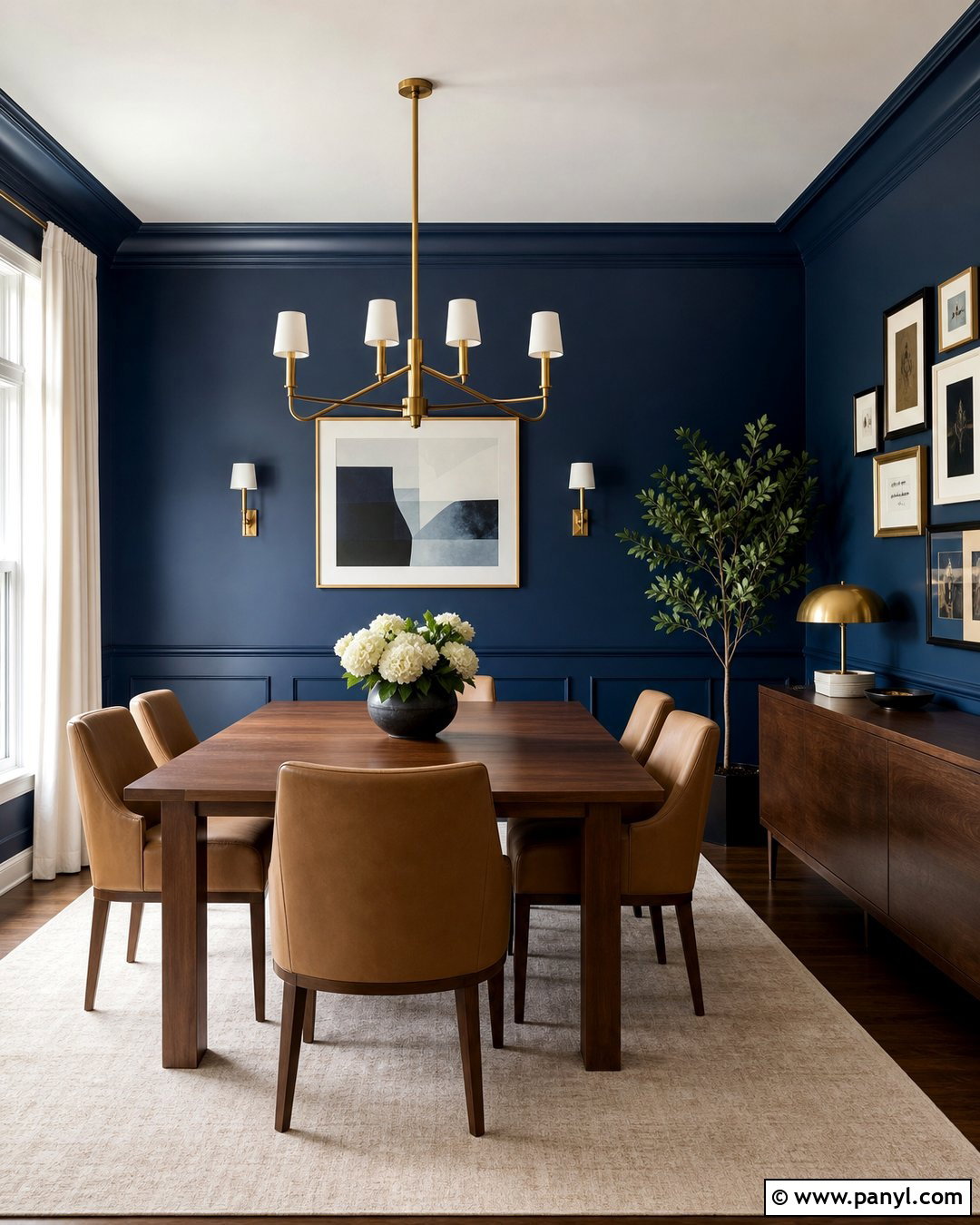 Navy Blue Chair Rail In A Formal Dining Room - 20 Chair Rail Same Color As Wall Ideas