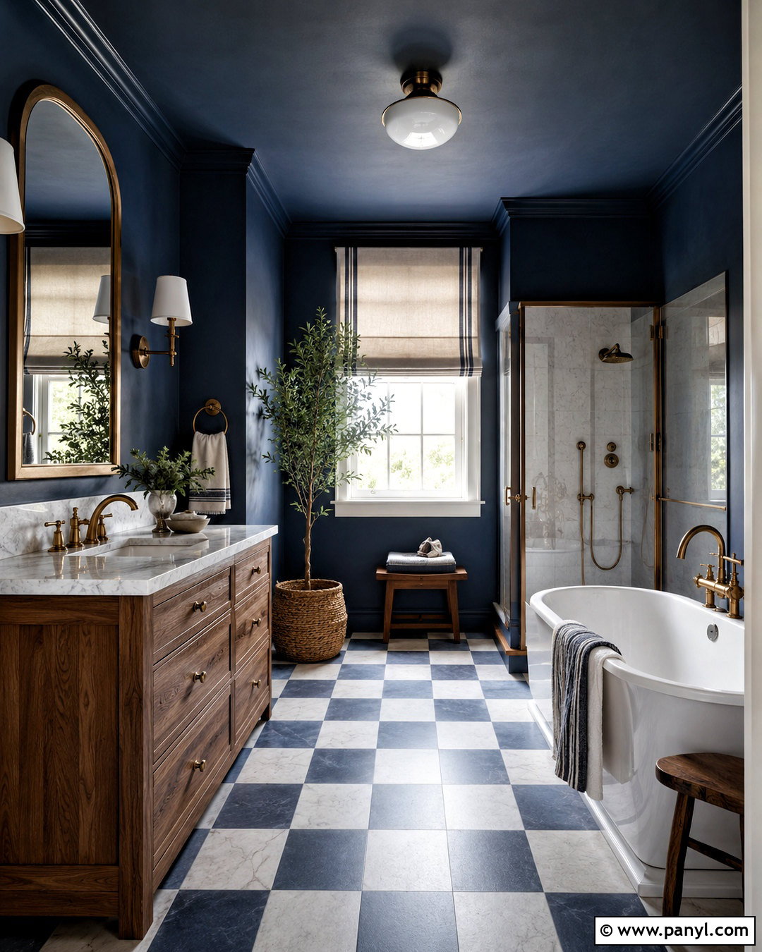 Navy Blue Checkered Bathroom - 20 moody blue bathroom ideas