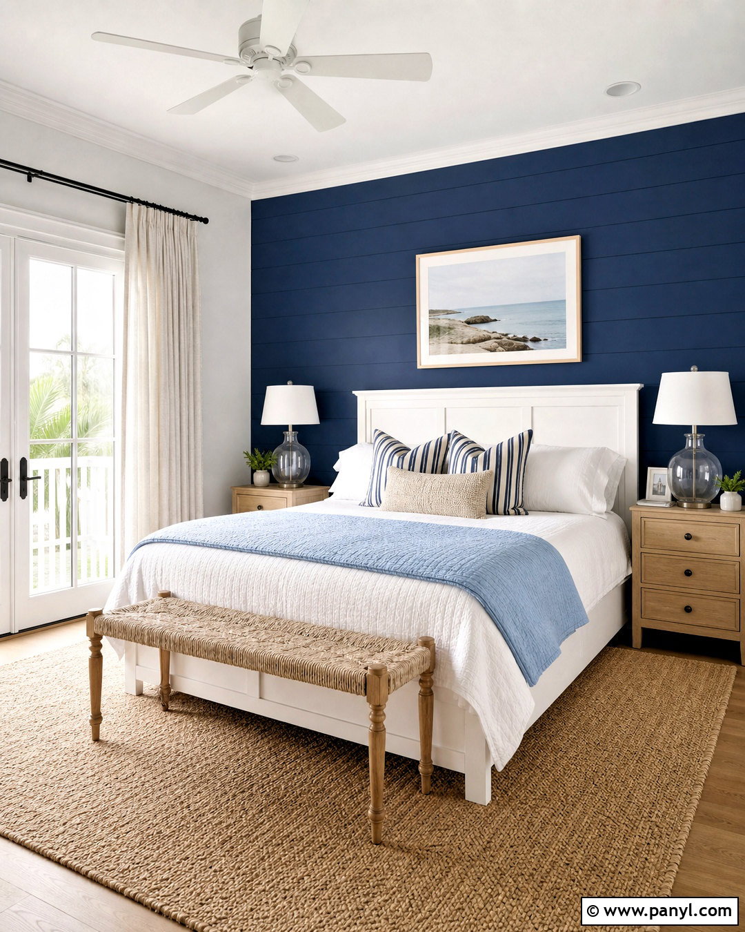 Navy Blue Coastal Feature Wall - 20 navy blue feature wall bedroom ideas