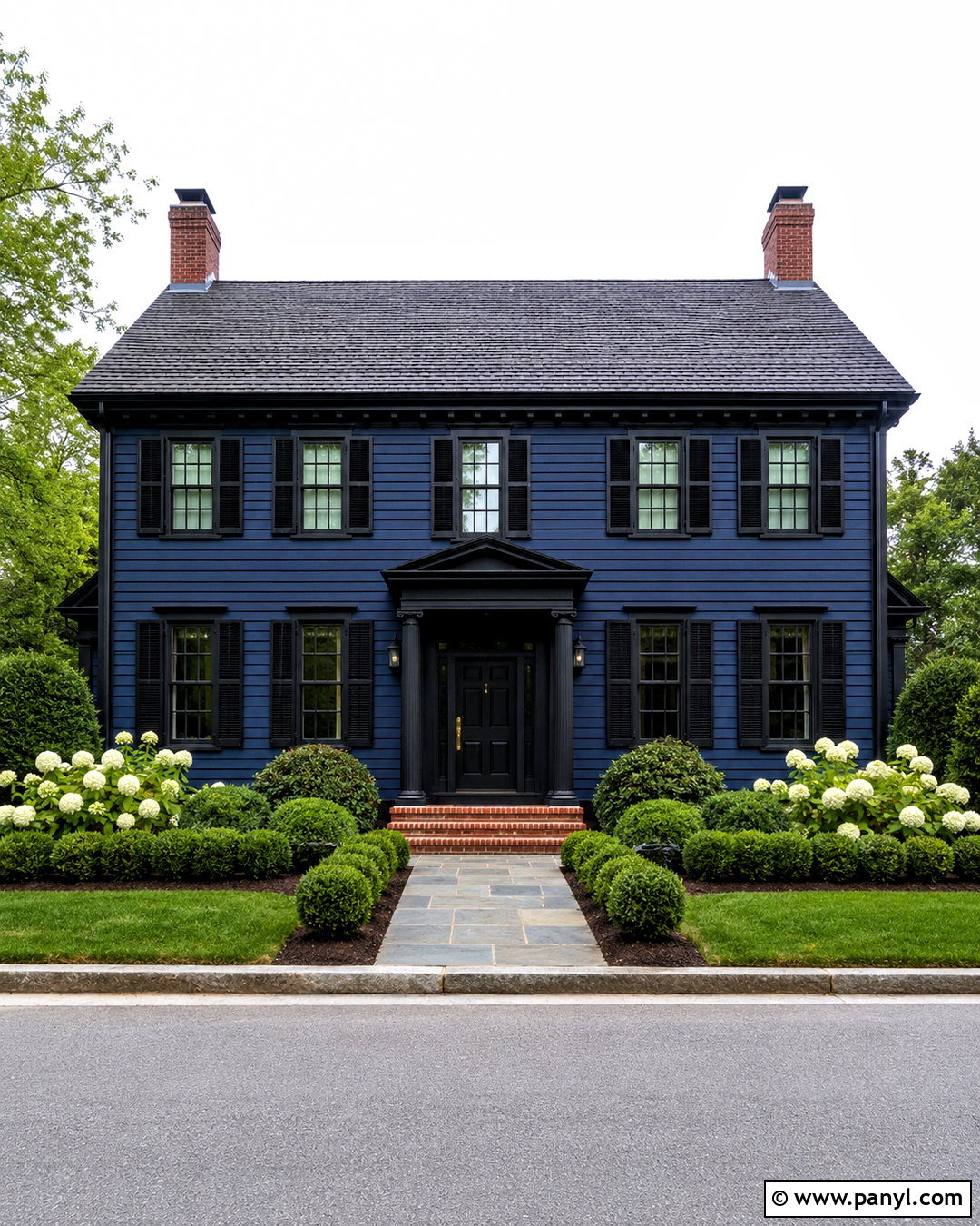 Navy Blue Colonial House With Black Trim - 20 blue house black trim ideas
