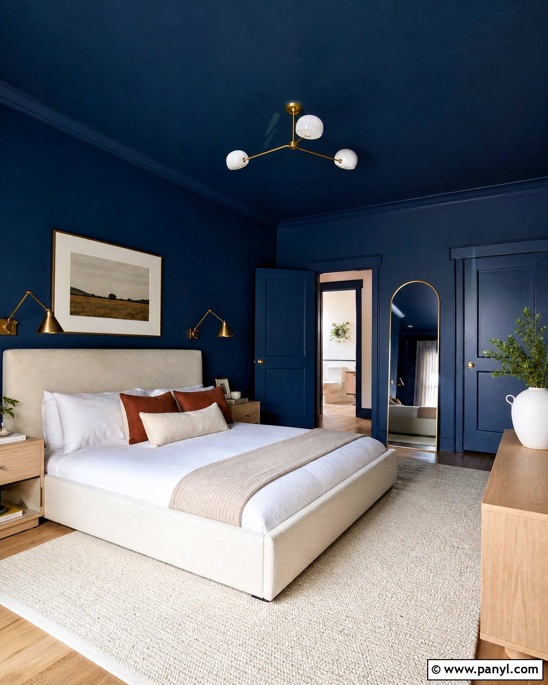 Navy Blue Color-Drenched Bedroom - 20 navy blue wall paint ideas