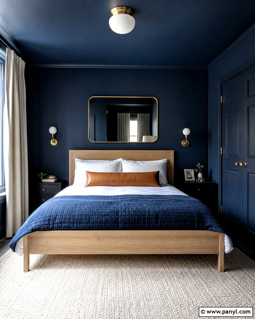 Navy Blue Color Drenched Bedroom - 20 bedroom paint ideas for small rooms