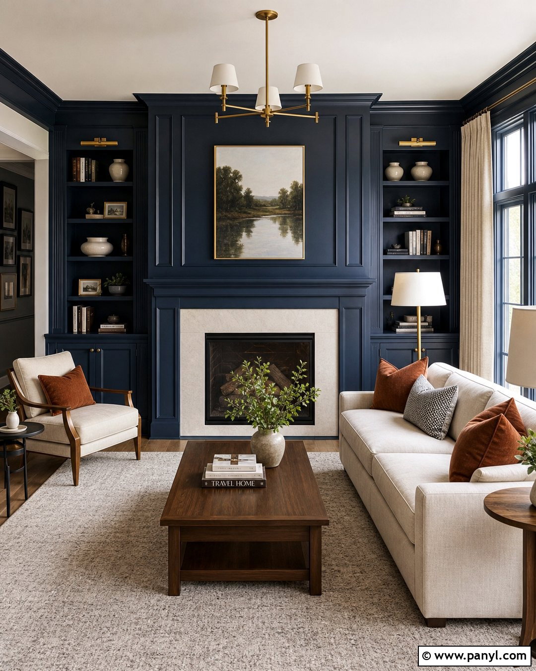 Navy Blue Color-Drenched Fireplace Wall - 25 Navy Blue Fireplace Wall Ideas
