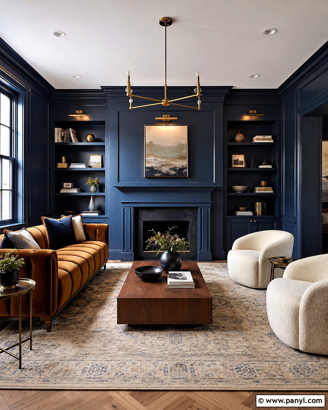 Navy Blue Color Drenched Living Room - 20 navy blue interior ideas