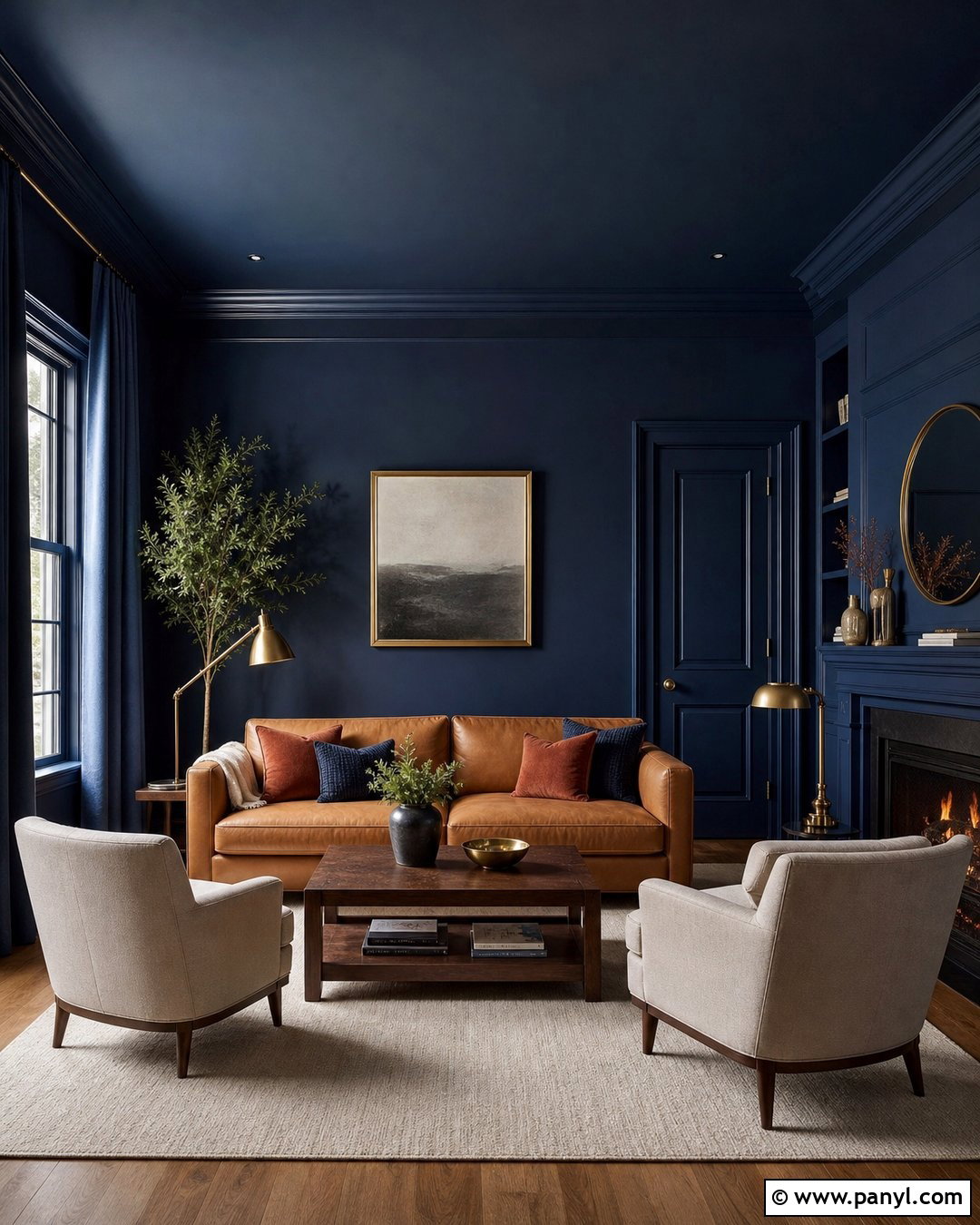 Navy Blue Color Drenched Living Room - 25 Color Drenched Walls