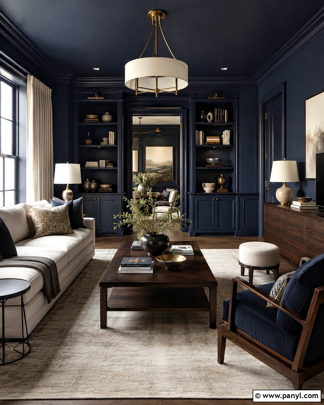 Navy Blue Color Drenched Room - 20 navy blue wall decor ideas
