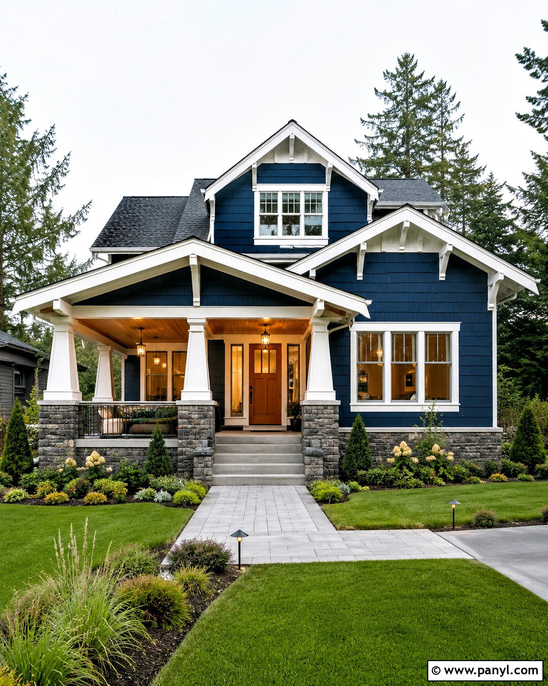 Navy Blue Craftsman House With White Trim - 20 blue house white trim ideas