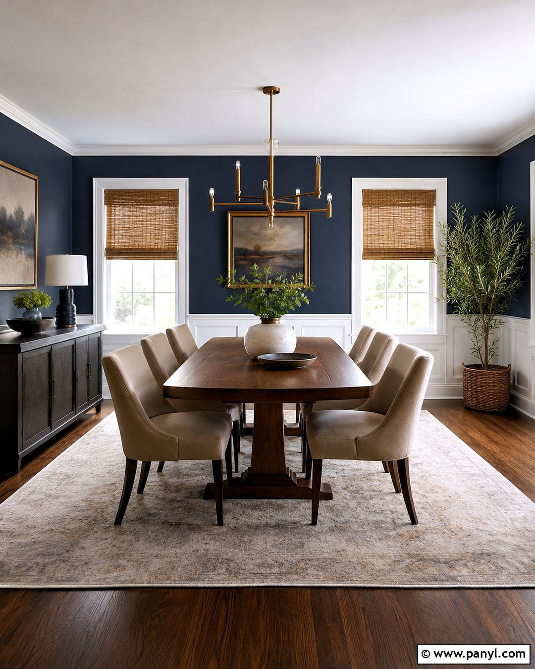 Navy Blue Dining Room Walls With Walnut Furniture - 40 navy blue walls