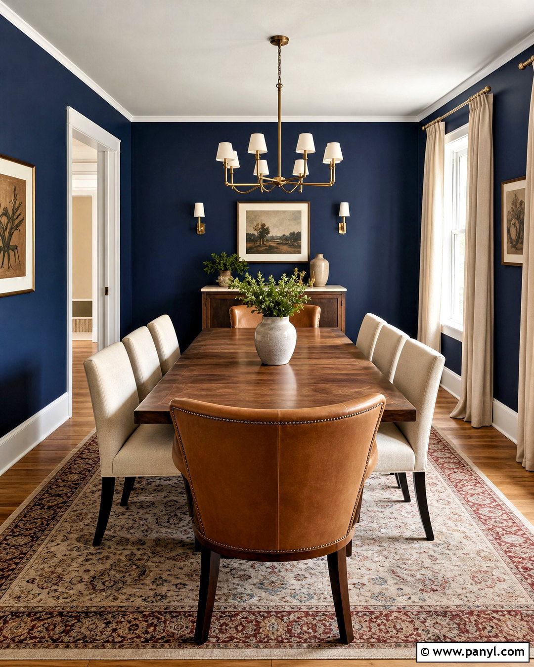 Navy Blue Dining Room With Brass Accents - 20 navy blue wall paint ideas