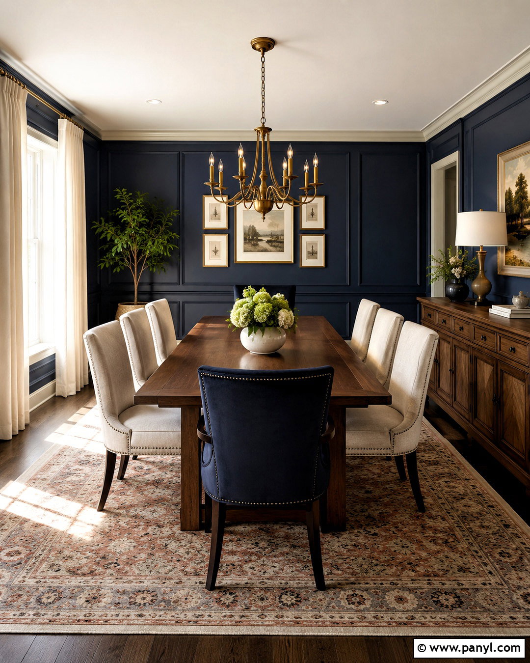 Navy Blue Dining Room With Walnut Furniture - 20 navy blue interior ideas