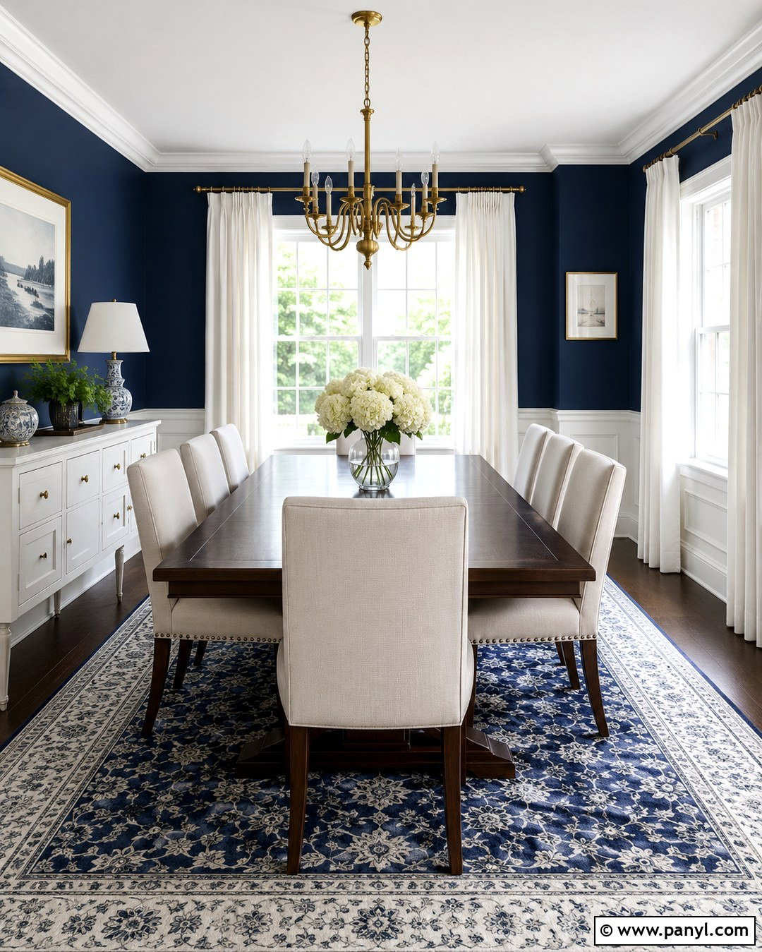 Navy Blue Dining Room With White Trim - 20 Blue Wall White Trim Ideas