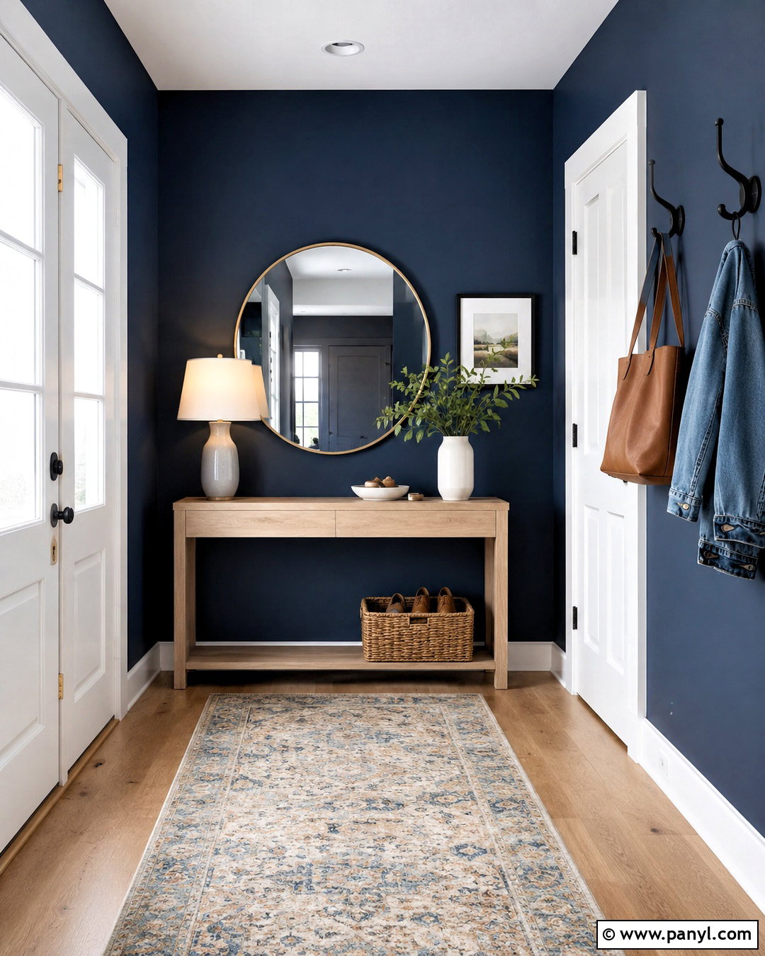 Navy Blue Entryway Walls With Light Wood - 40 navy blue walls