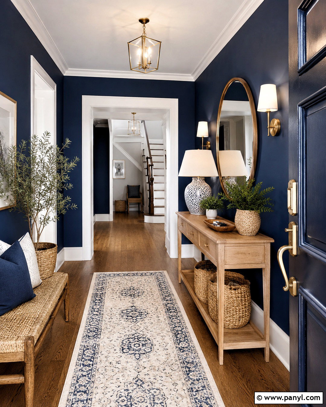 Navy Blue Entryway With Natural Wood - 20 navy blue interior design ideas