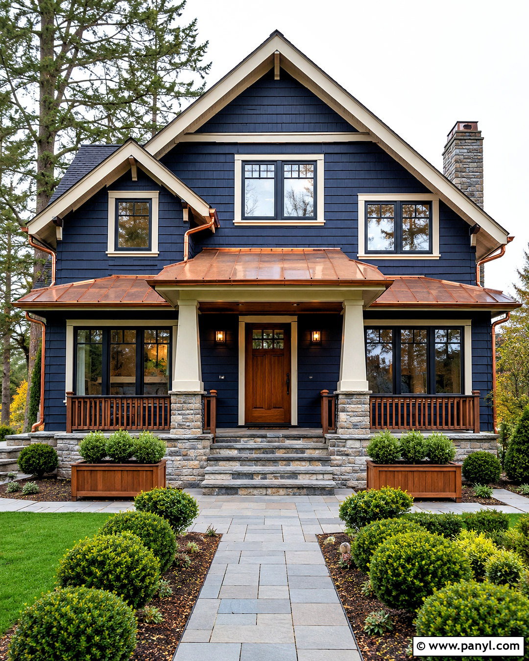 Navy Blue Exterior With Copper Accents - 20 navy blue exterior house colors