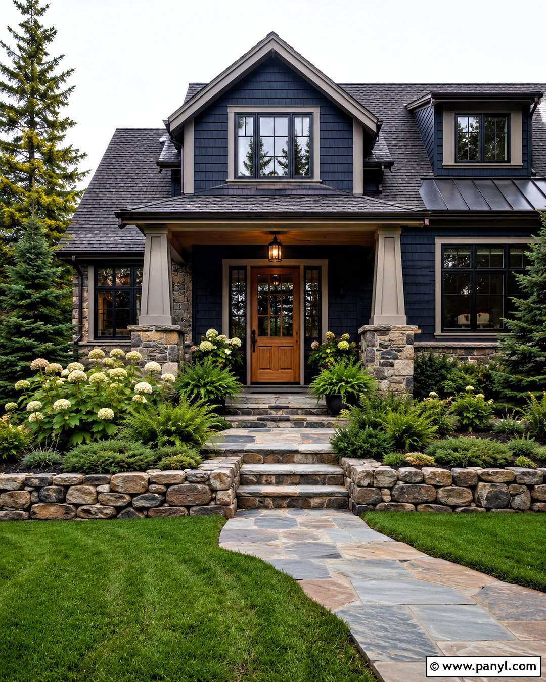 Navy Blue Exterior With Natural Stone - 20 navy blue exterior house colors