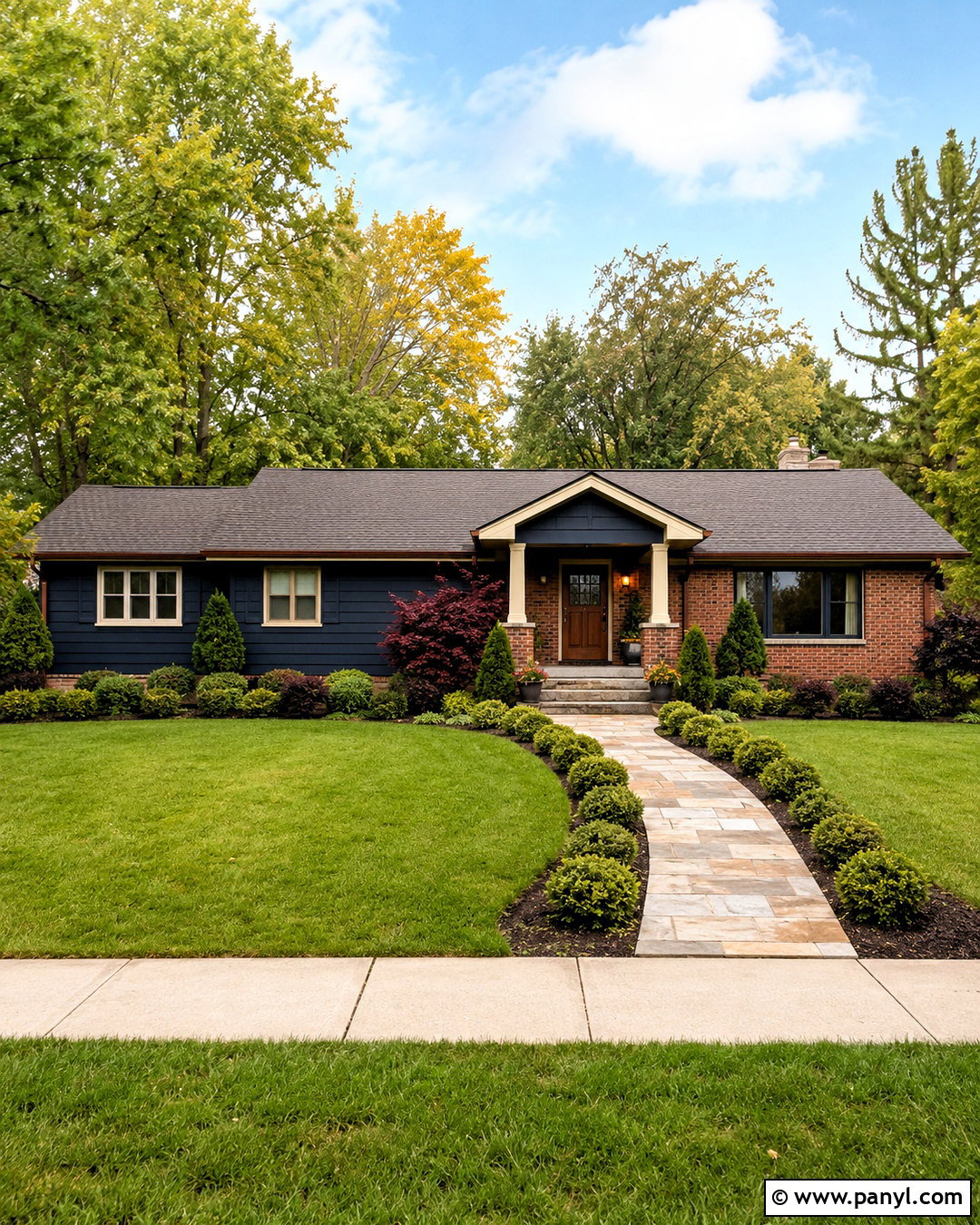 Navy Blue Exterior With Red Brick - 20 navy blue exterior house colors