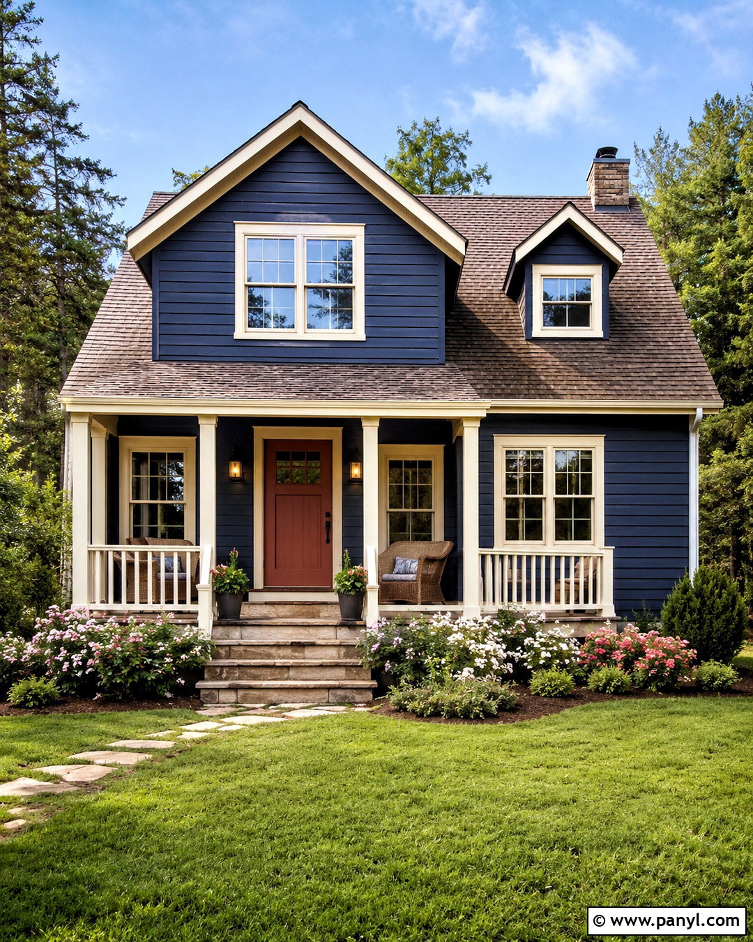 Navy Blue Exterior With Warm White Trim - 20 navy blue exterior house colors