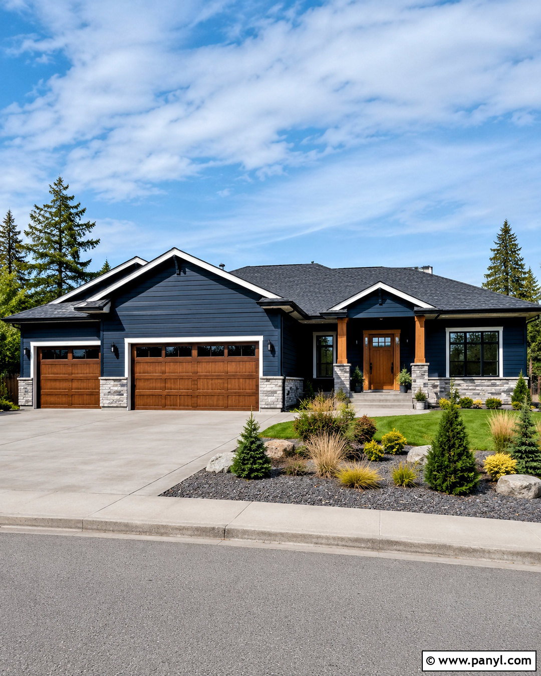 Navy Blue Exterior With Wood Garage Doors - 20 navy blue exterior house colors