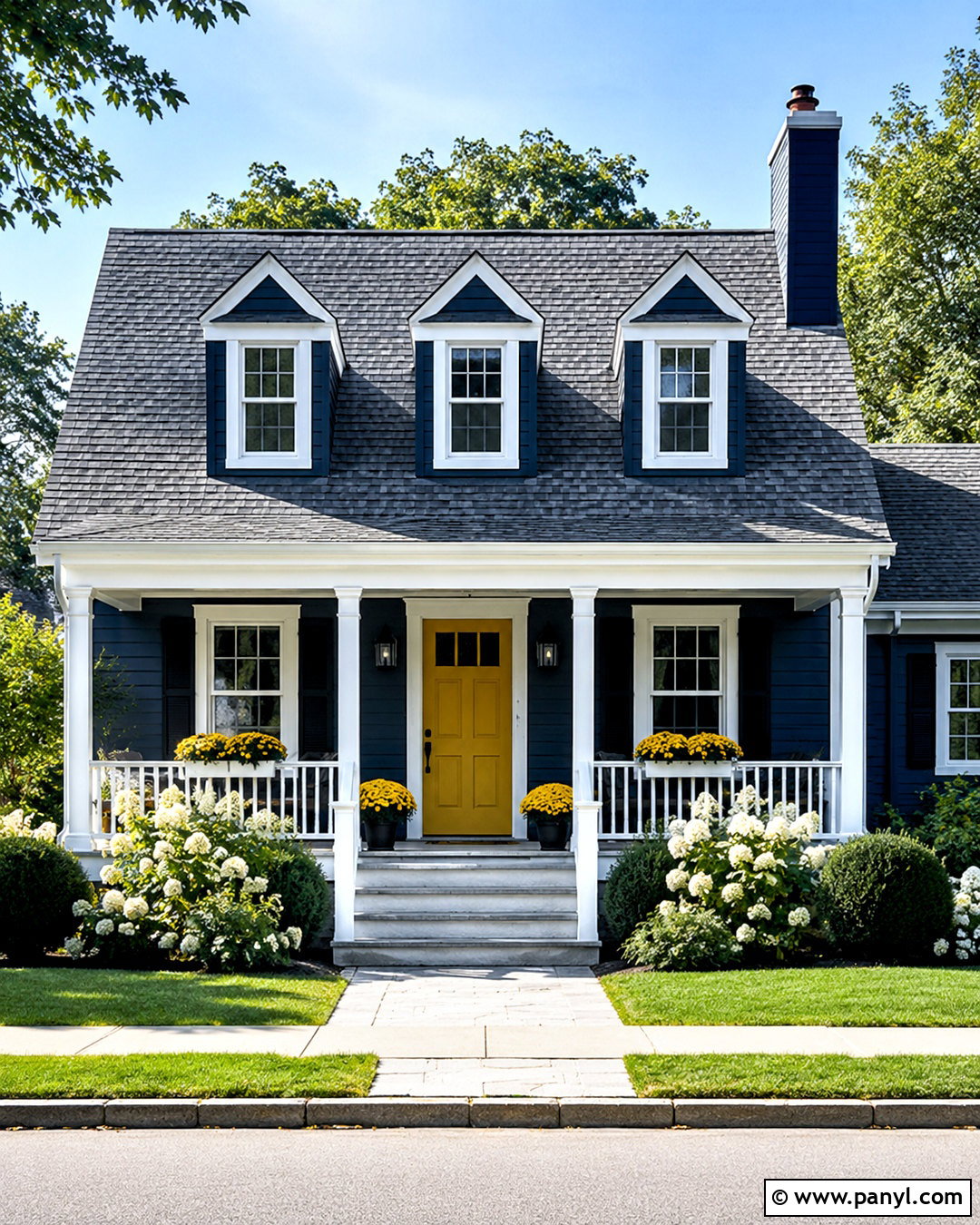 Navy Blue Exterior With Yellow Front Door - 20 navy blue exterior house colors