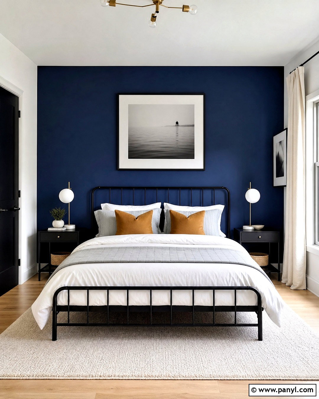 Navy Blue Feature Wall With Black Furniture - 20 navy blue feature wall bedroom ideas