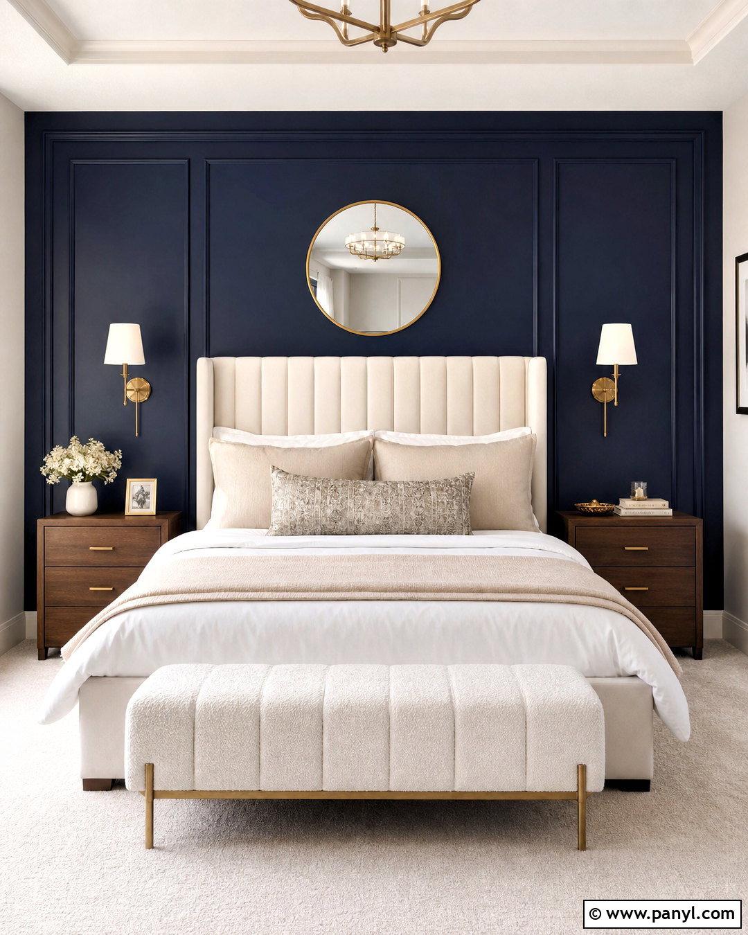 Navy Blue Feature Wall With Gold Accents - 20 navy blue feature wall bedroom ideas