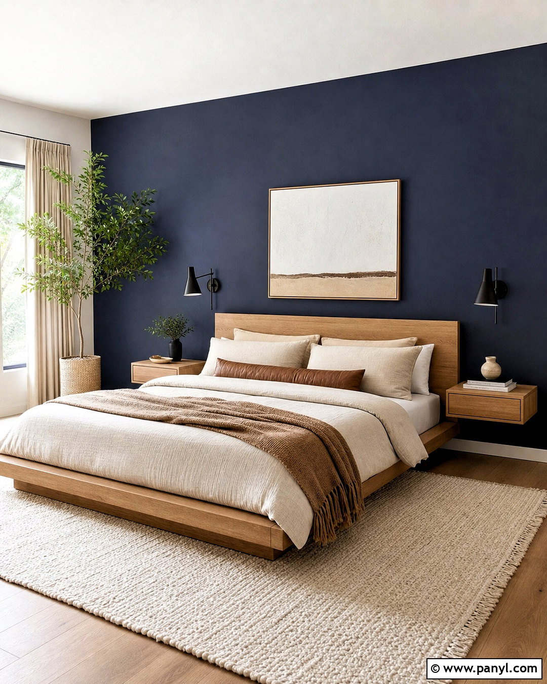 Navy Blue Feature Wall With Natural Wood - 20 navy blue feature wall bedroom ideas