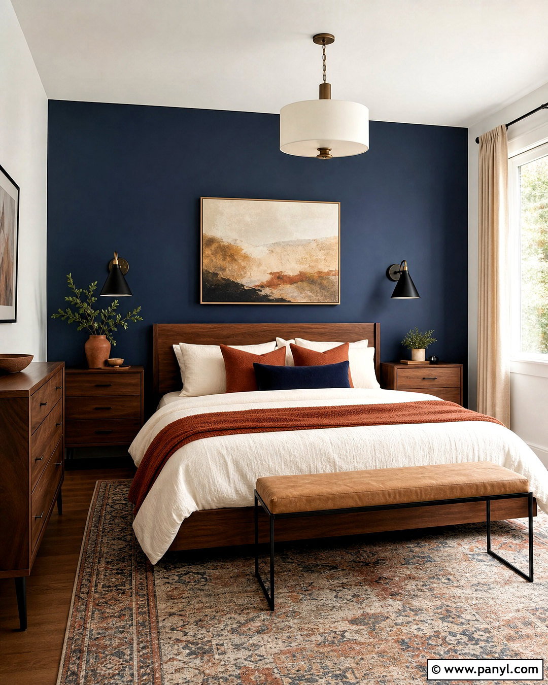 Navy Blue Feature Wall With Rust Accents - 20 navy blue feature wall bedroom ideas