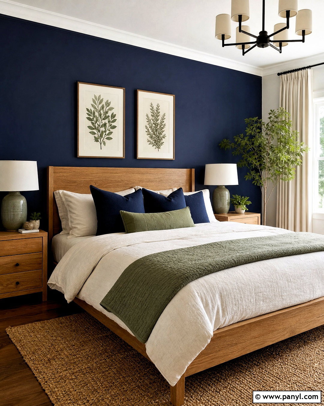 Navy Blue Feature Wall With Sage Green - 20 navy blue feature wall bedroom ideas