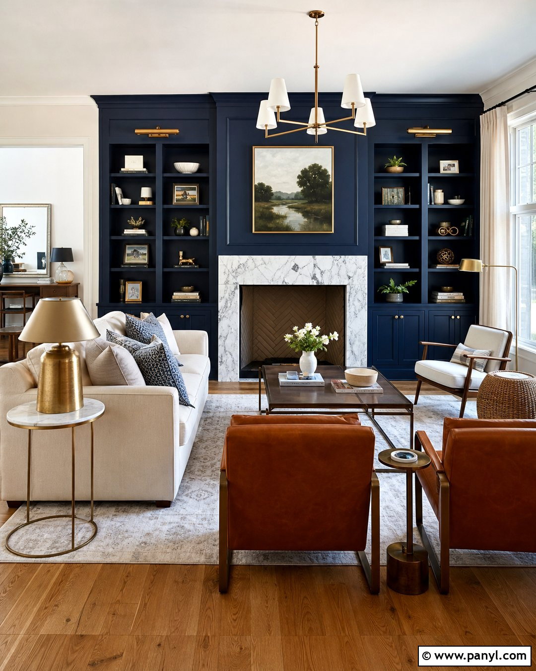 Navy Blue Fireplace Wall With Built-Ins - 30 blue fireplace wall ideas
