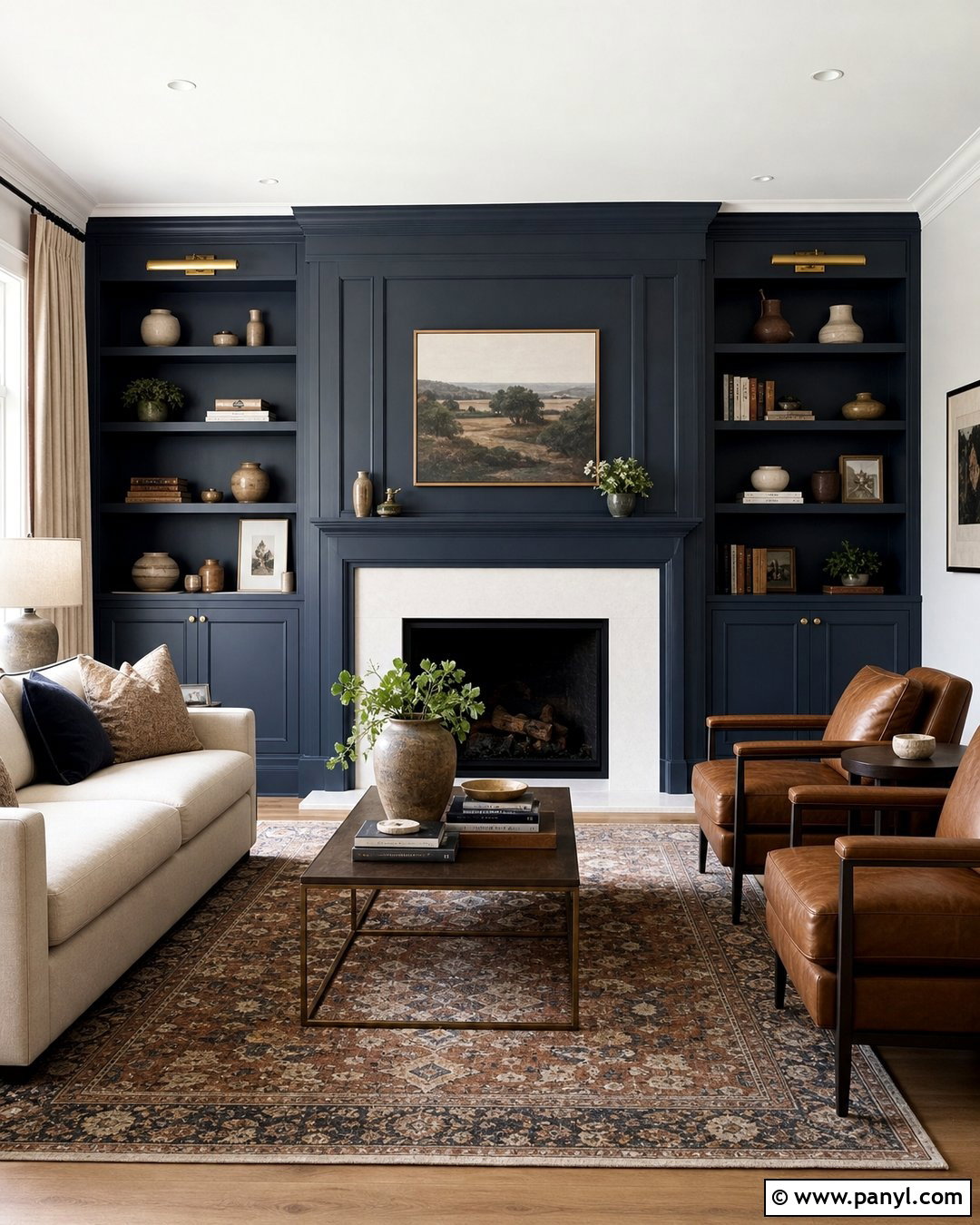 Navy Blue Fireplace Wall With Built-Ins - 25 Navy Blue Fireplace Wall Ideas