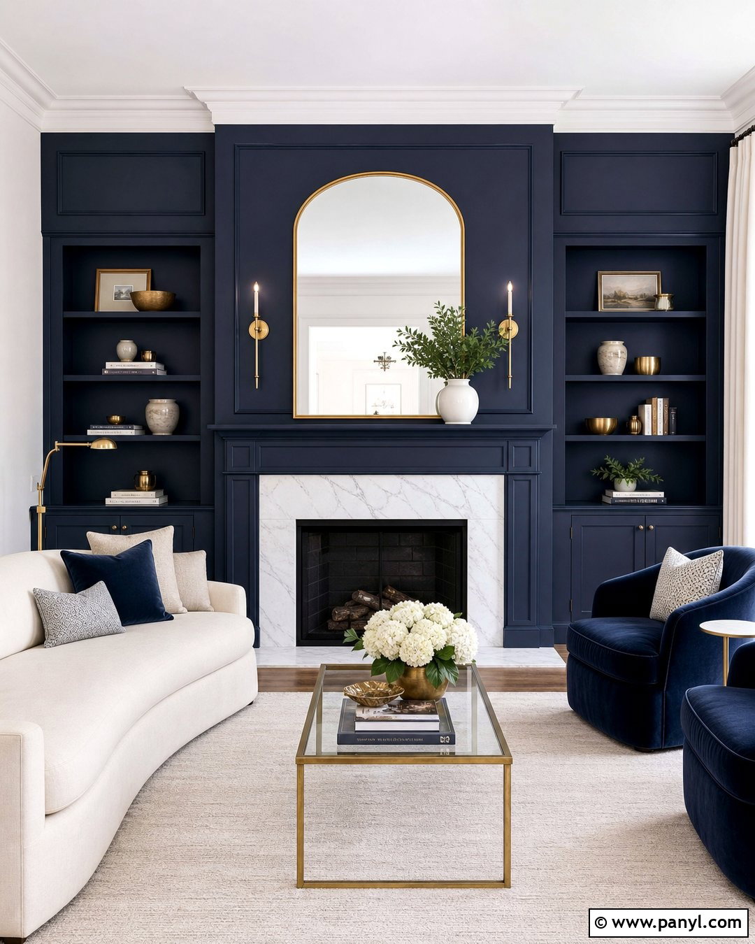 Navy Blue Fireplace Wall With Marble Surround - 25 Navy Blue Fireplace Wall Ideas