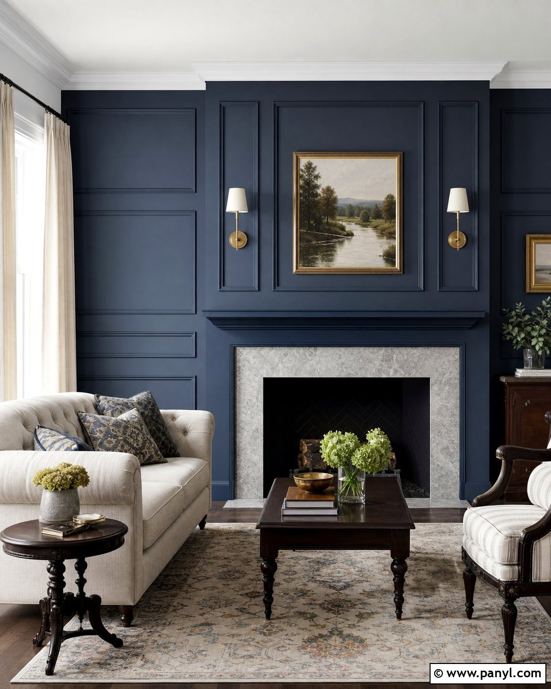 Navy Blue Fireplace Wall With Picture Frame Molding - 25 Navy Blue Fireplace Wall Ideas