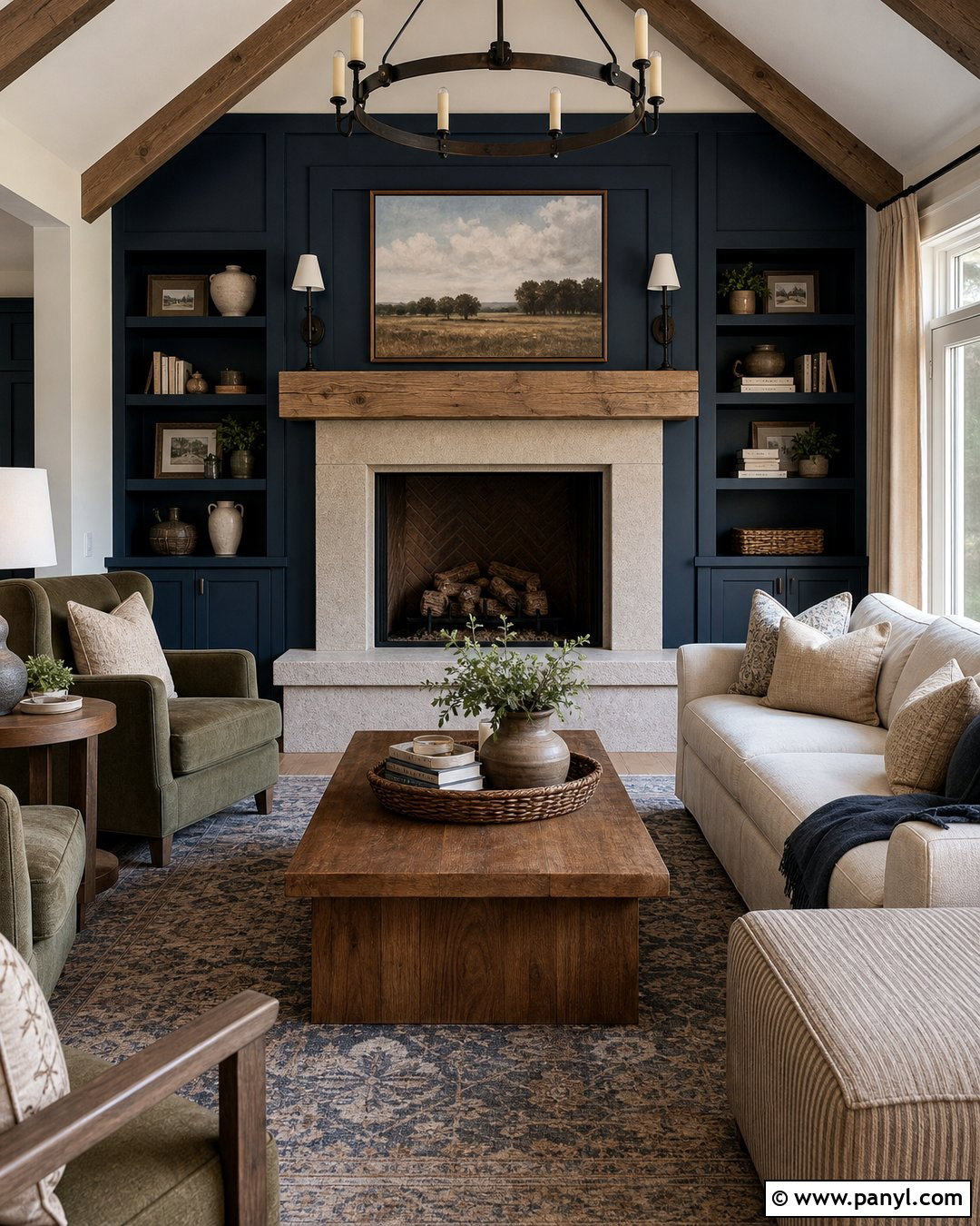 Navy Blue Fireplace Wall With Stone Hearth - 25 Navy Blue Fireplace Wall Ideas