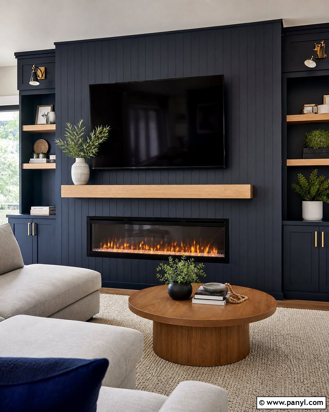 Navy Blue Fireplace Wall With TV - 25 Navy Blue Fireplace Wall Ideas